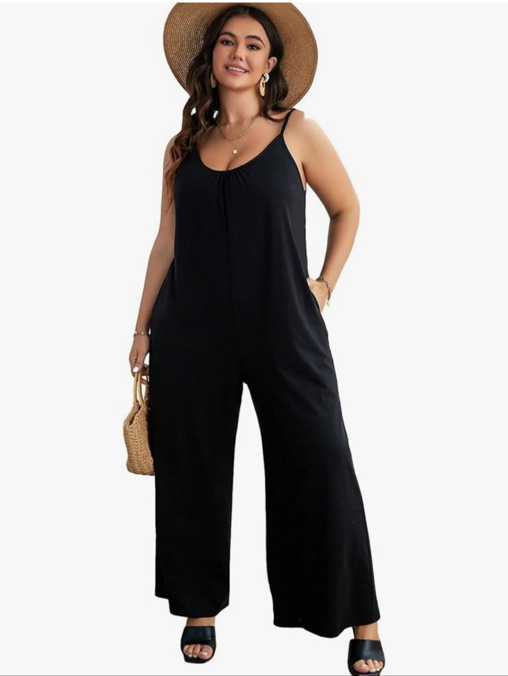 Black Wide-Leg Jumpsuit with Adjustable Straps